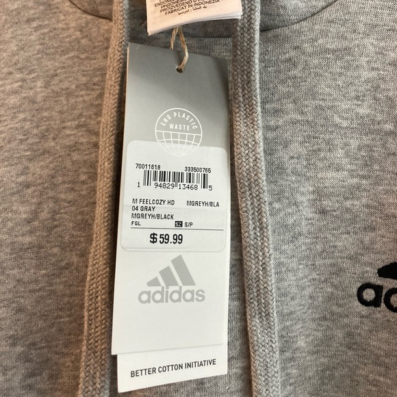 👕NWT Adidas Feel Cozy Grey Pullover Fleece Hoodie 👕 - Picture 4 of 4